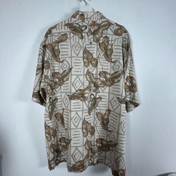 Pierre Cardin Mens Tropical Leaf Print Button-Up Hawaiian Shirt XL Beige Casual - Picture 2 of 8